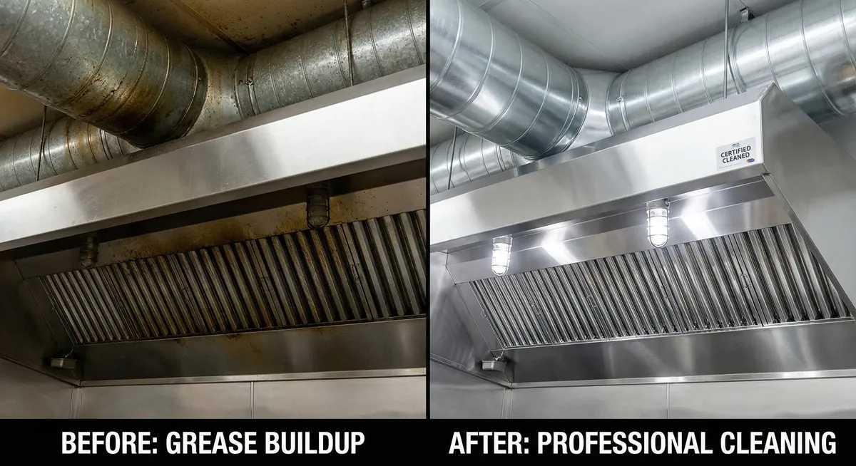 Before and after exhaust hood cleaning results